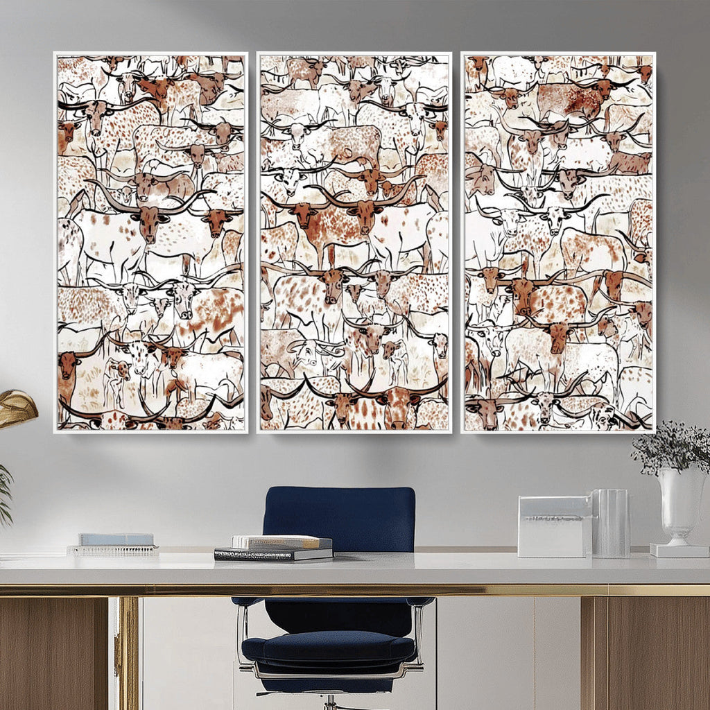 Abstract Longhorn Herd Wall Art Canvas Print