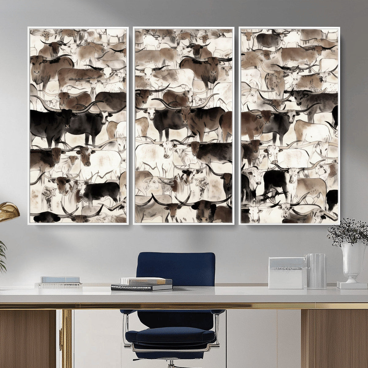 Abstract Texas Longhorn Print, Longhorn Herd Print
