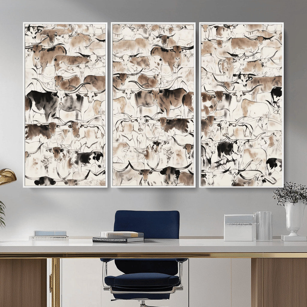 Abstract Texas Cow Canvas Print for Cabin and Western Home Decor