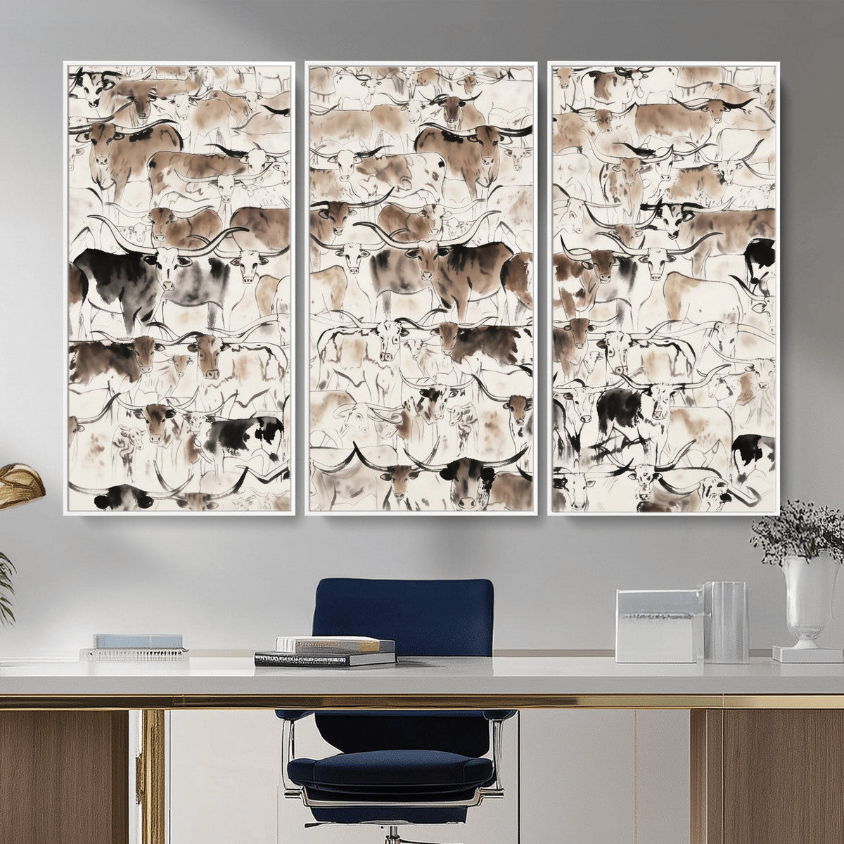 Abstract Texas Cow Canvas Print for Cabin and Western Home Decor
