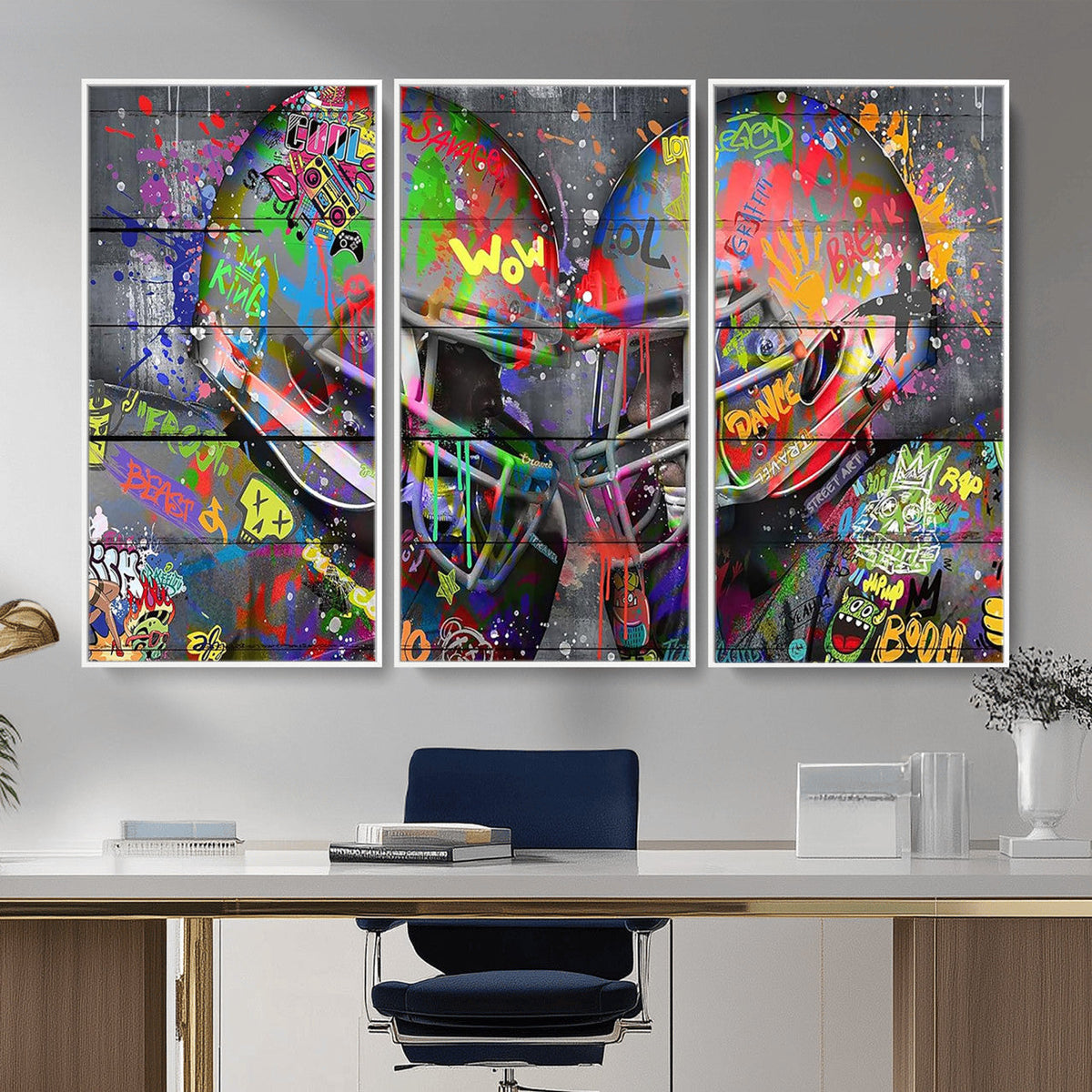 Graffiti Football Helmets Wall Art Canvas Print, Urban Street Art