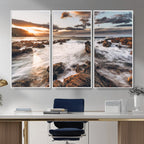 Rocky Coast Ocean Sunset Wall Art Canvas Print, Dramatic Seascape Nature Decor