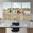 Texas Longhorn Cattle Wall Art Canvas Print, Western Ranch Landscape Decor