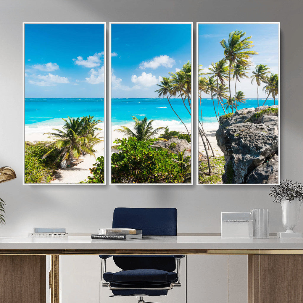 Tropical Beach Wall Art Canvas Print, Palm Tree Ocean Landscape Photography