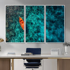 Turquoise Ocean Boat Wall Art Canvas Print