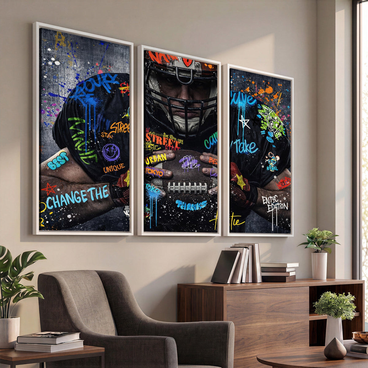 Graffiti American Football Player Street Art Wall Art Canvas Print