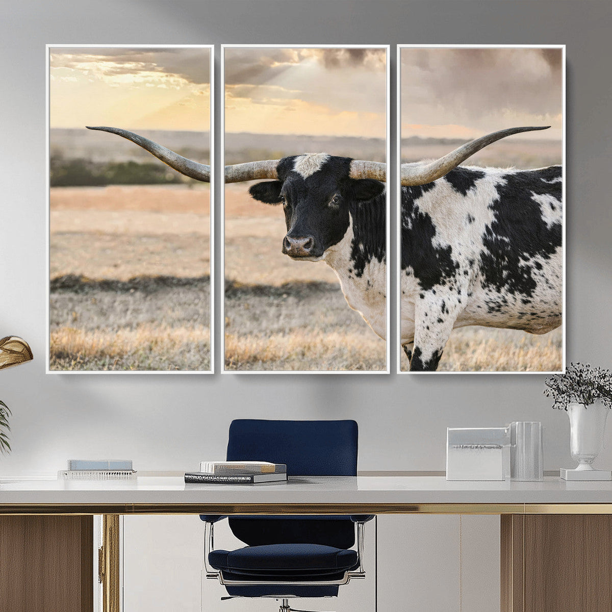 Texas Longhorn Bull Rustic Wall Art Canvas Print
