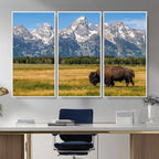 Bison in Mountain Landscape Wall Art Canvas Print, Western Decor