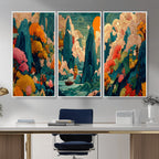 Colorful Japanese Landscape Print: Maximalist Panoramic Wall Art