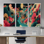 Colorful Japanese Landscape Print: Maximalist Panoramic Wall Art