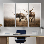 Texas Longhorn Canvas Wall Art Western Bull Desert, Rustic Farmhouse Wall Decor