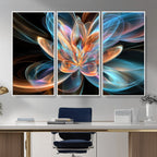 Fractal Lotus Canvas Wall Art, Blue Orange Glowing Flower Abstract Print