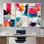 Blue Teal Abstract Canvas Wall Art, Modern Brushstroke Style Print, Navy Orange Contemporary Decor