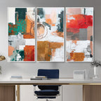 Blue Teal Abstract Canvas Wall Art, Modern Brushstroke Style Print, Navy Orange Contemporary Decor
