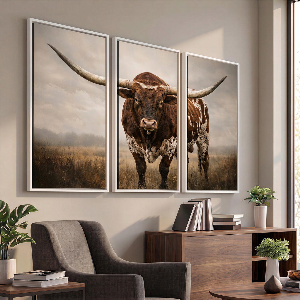 Texas Longhorn Wall Art Canvas Print | Brown Horned Bull Rustic Western Decor