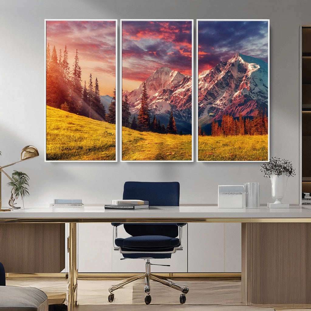 Mountain and Daylight Red Sunset Wall Art Canvas Print
