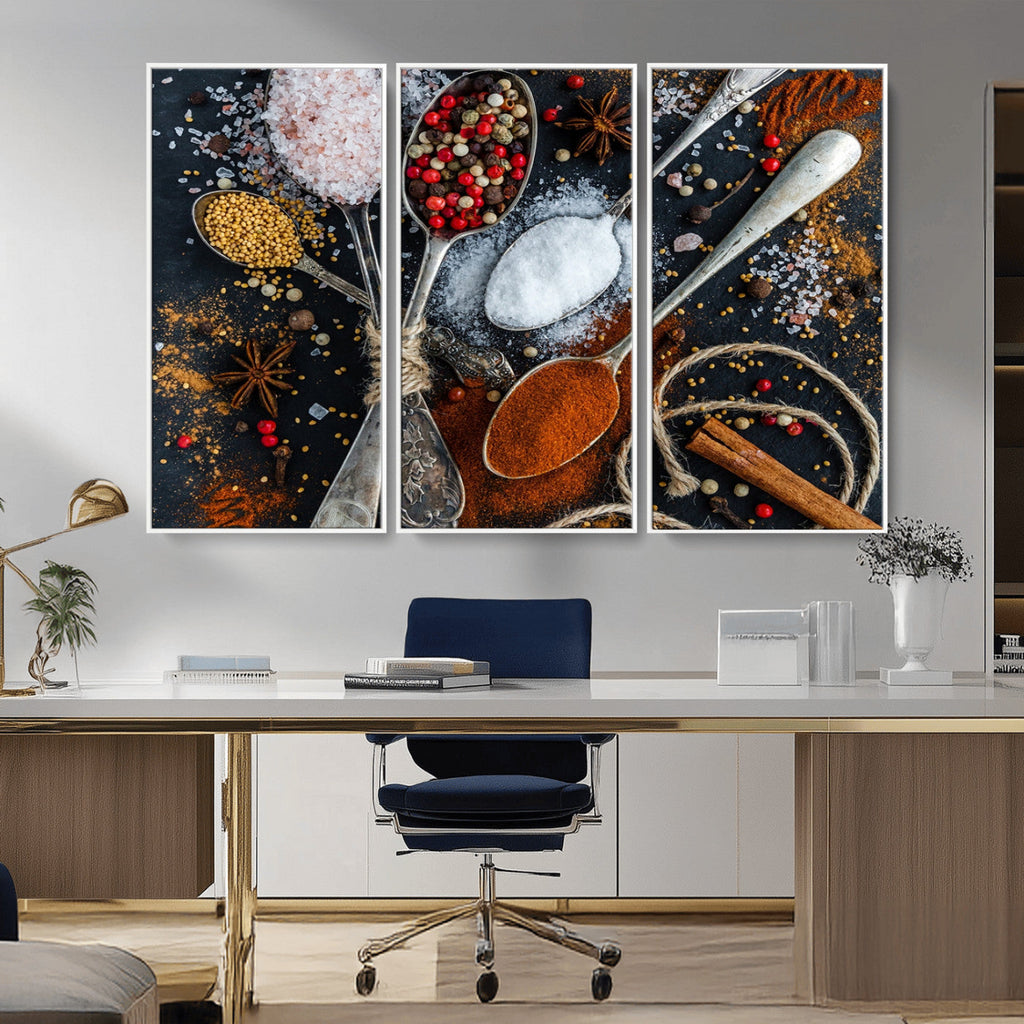 Spices and Seasonings Canvas Wall Art | Colorful Triptych Kitchen Decor