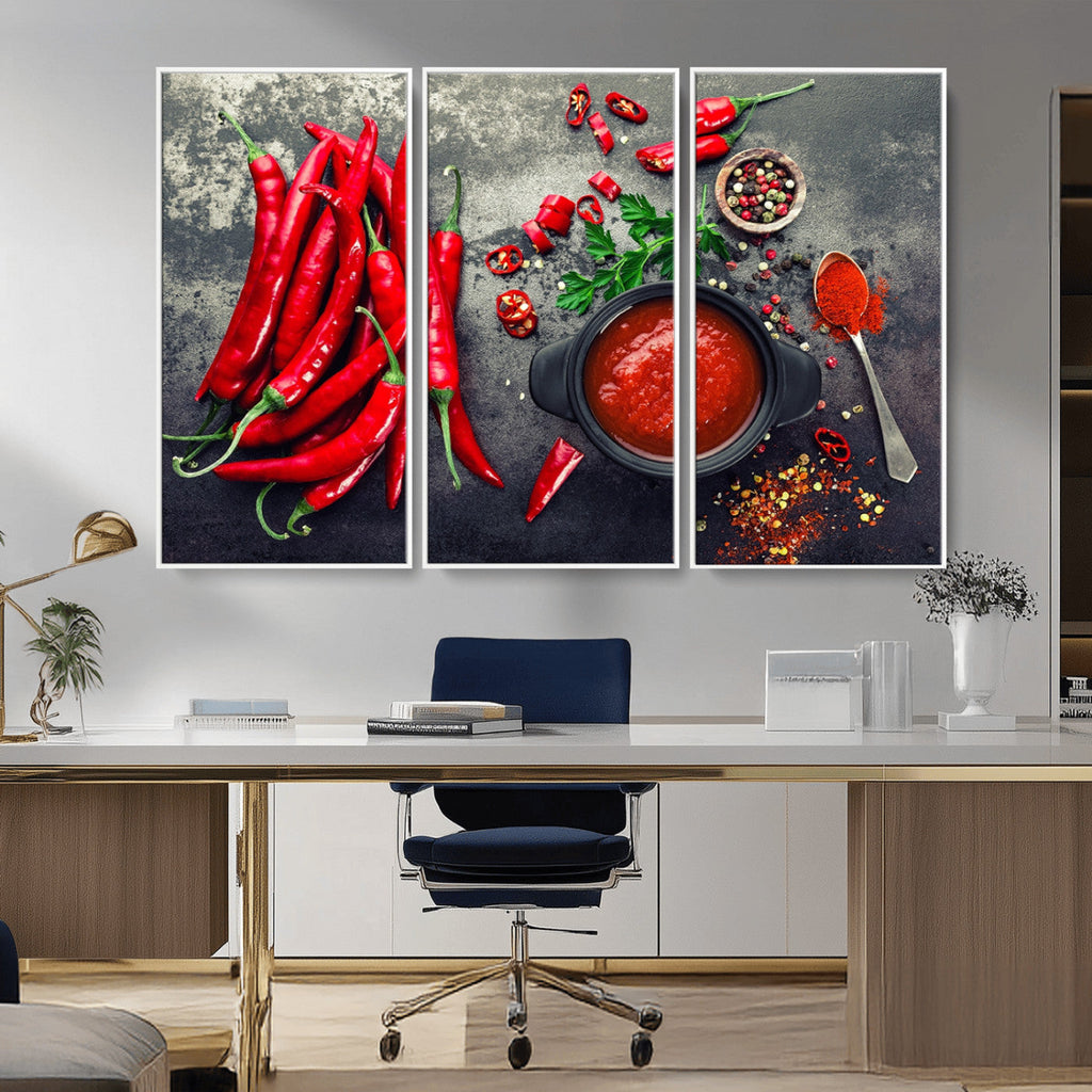 Red Chili Peppers Wall Art Kitchen Artwork Canvas Print