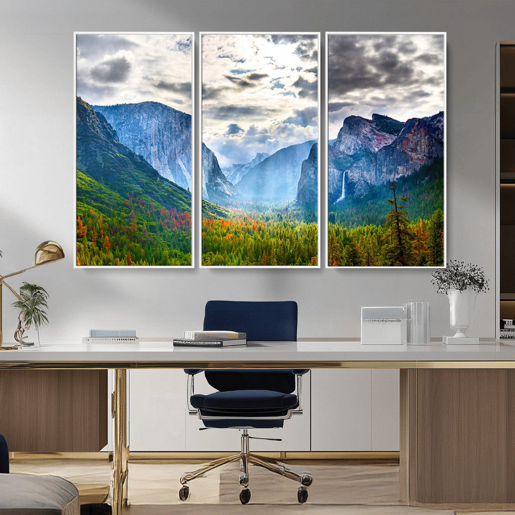 Yosemite Park Half Dome 3 Panel Canvas Print | Large Giclée Landscape Wall Art