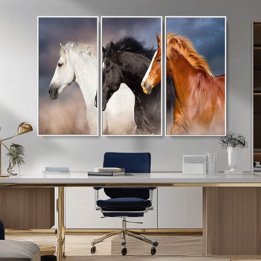 Animal Wall Art Three Horses Farmhouse Art Canvas Print