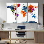 Bold Colorful World Map Canvas Print | Detailed Map of the World Wall Art