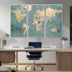 Classic World Map Canvas Print | Framed Vintage Map Wall Art