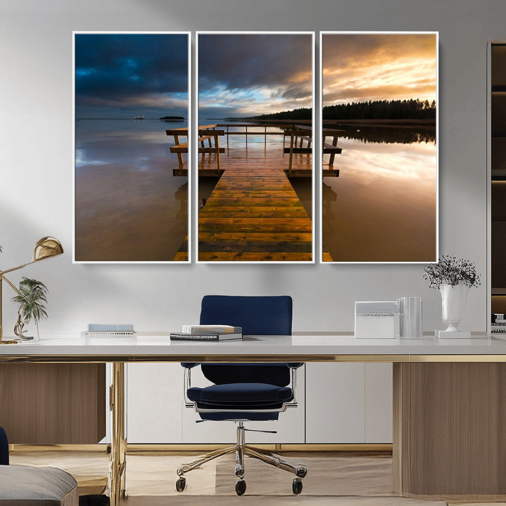 Serene Lake Pier at Sunset Canvas Print | Landscape Wall Art | Ready to Hang