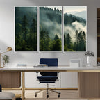 Misty Forest Wall Art Premium Canvas Print, Foggy and Serene Atmosphere