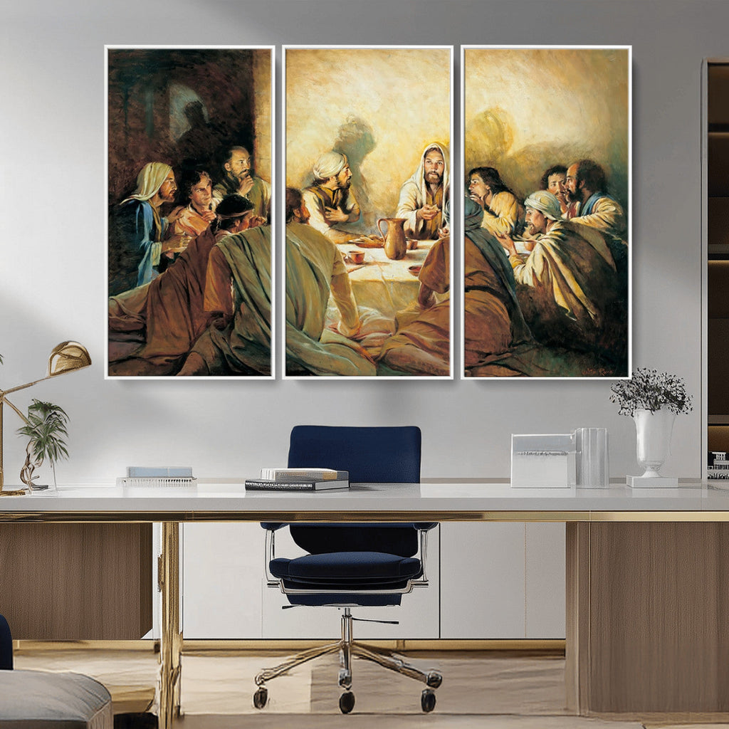 Last Supper Wall Art, Framed Jesus Canvas Print, Modern Biblical Religious Decor