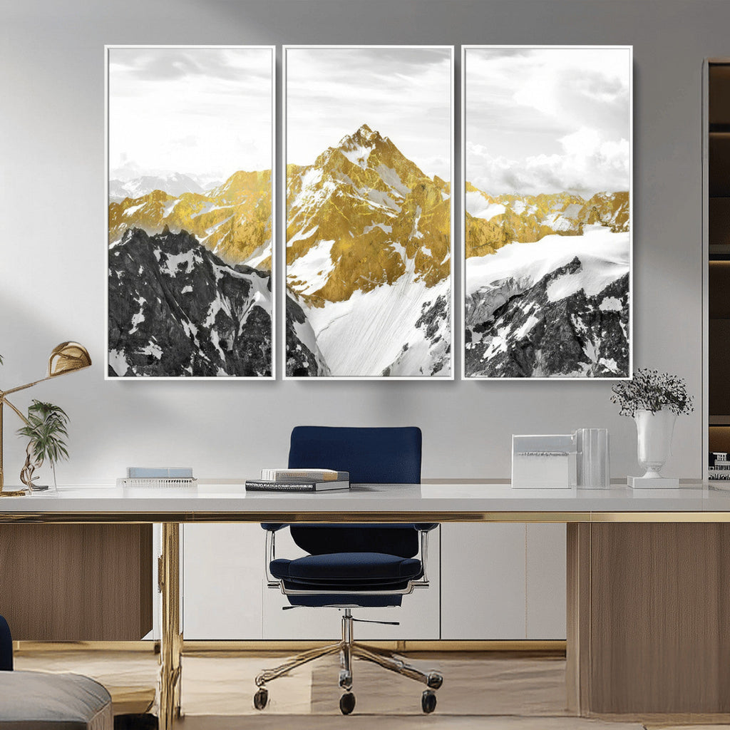 Gold Abstract Mountains Wall Art Print on Canvas, Nature Wall Art Print