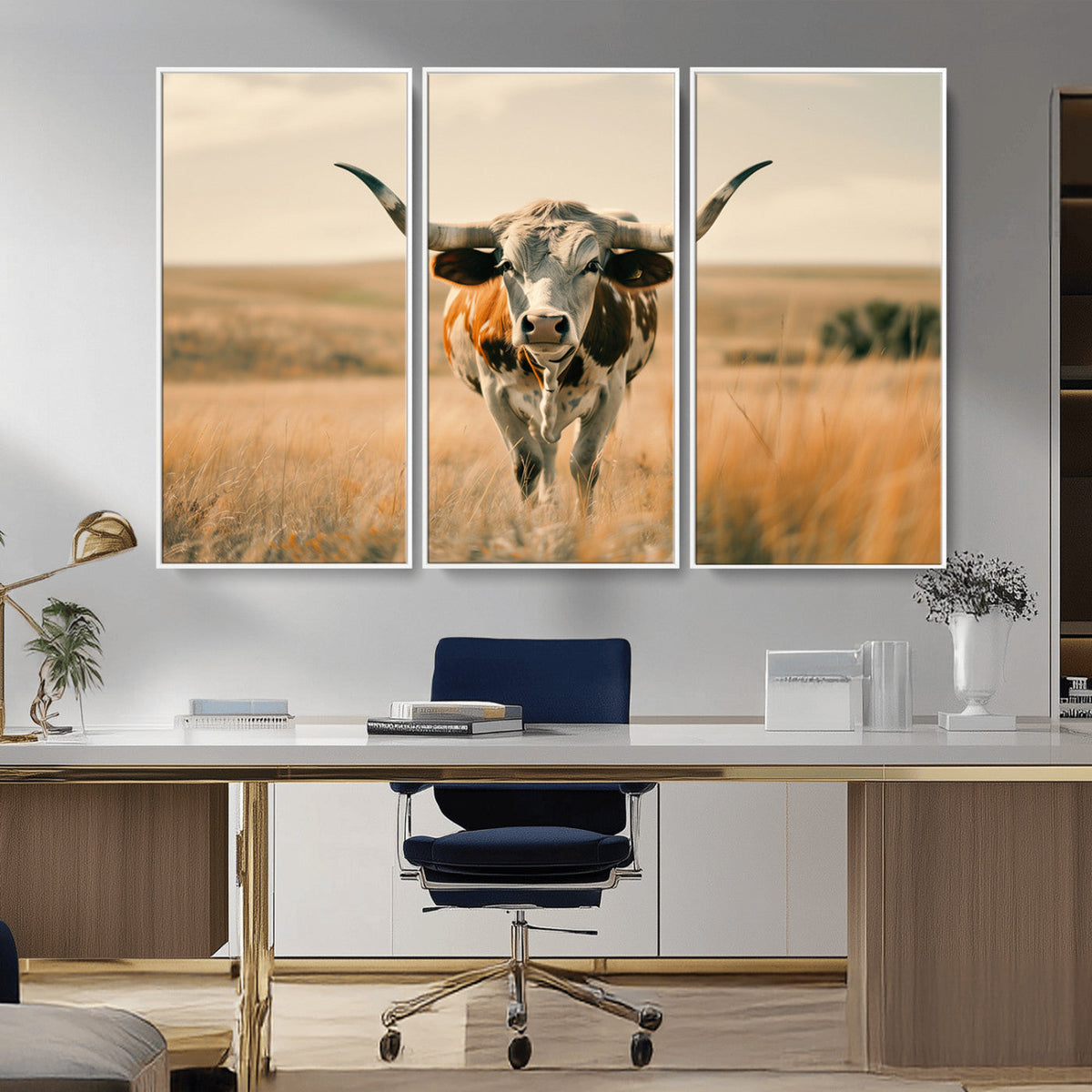 Texas Cow Wall Art Canvas Print for Farm House Wall Decor