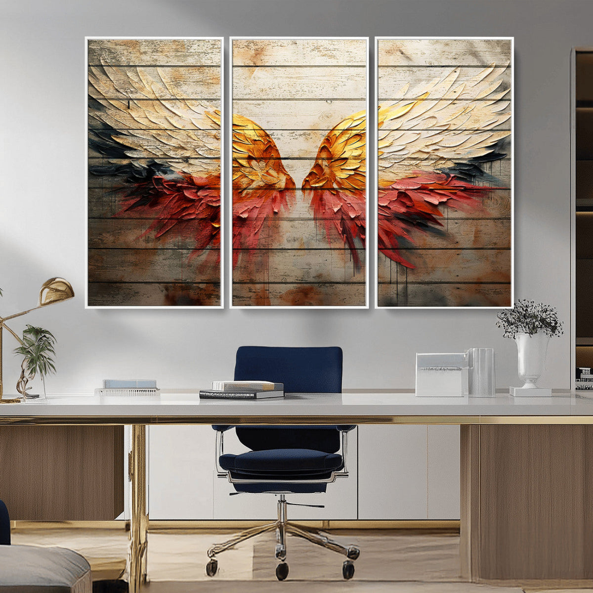 Abstract Angel Wings Canvas Wall Art, Modern Angelic Wings Decor, Framed and Ready to Hang