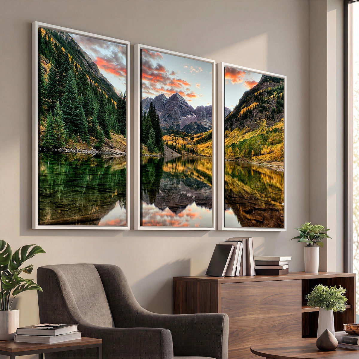 Maroon Bells Wall Art, Scenic Colorado Canvas Print | Extra Large 3 Piece Canvas Wall Art