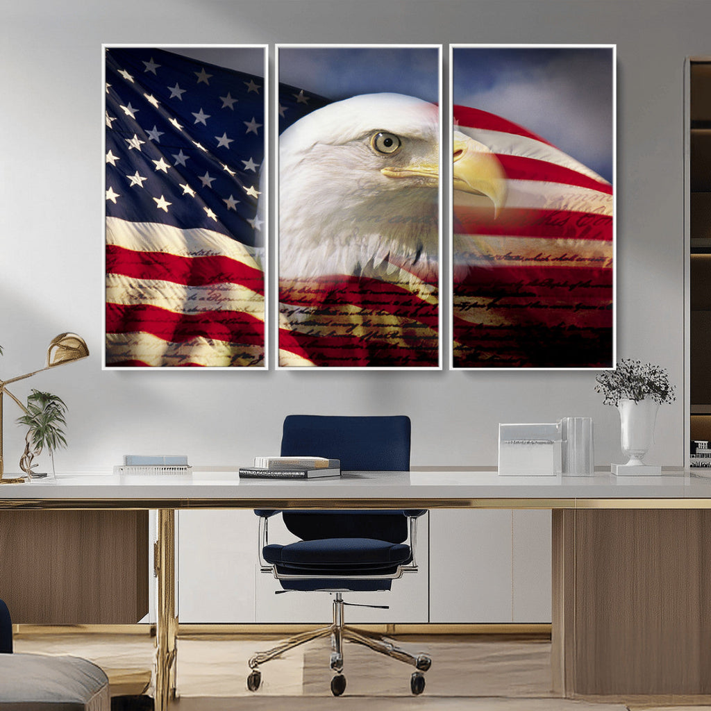 American Flag Eagle Symbol Wall Art Canvas Print, Patriotic American Flag Eagle Wall Art