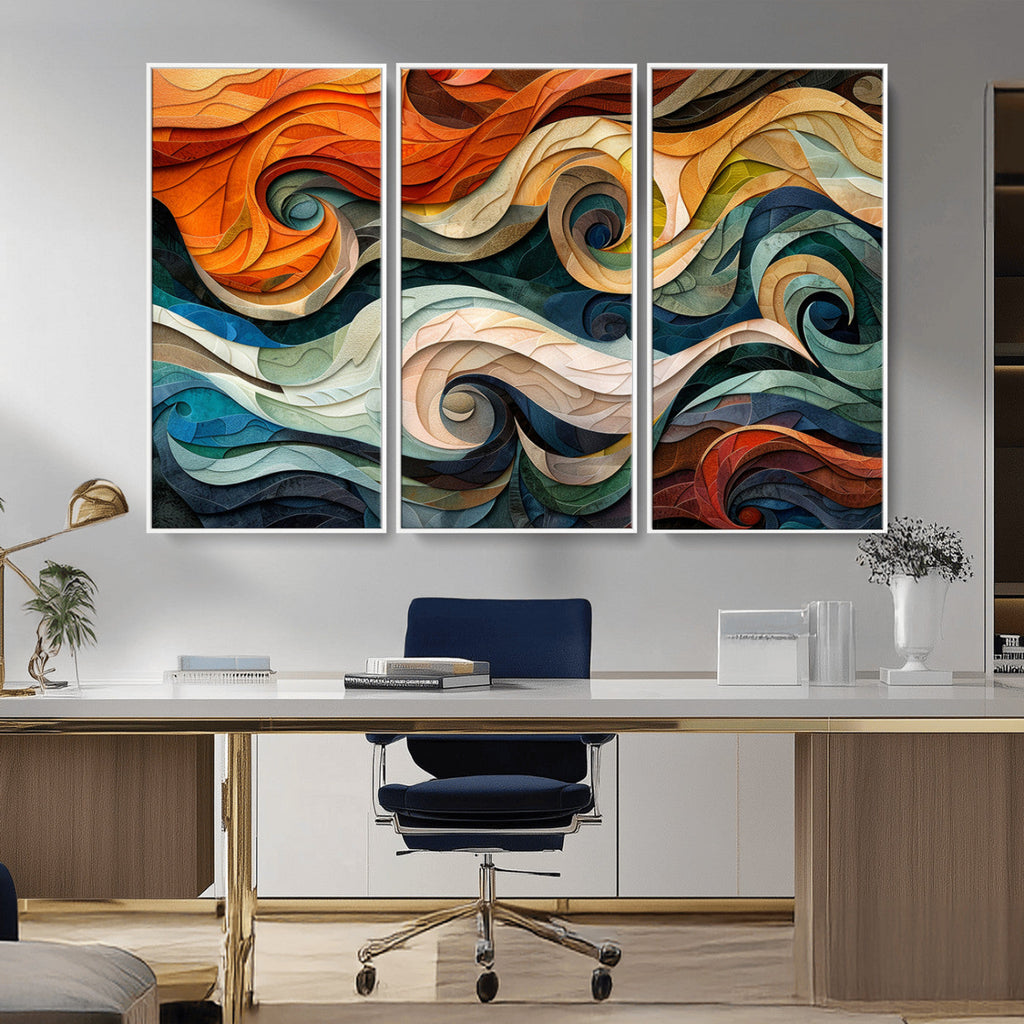 Abstract Wave Wall Art, Ready to Hang Framed Canvas Print | Extra Large 3 Piece Canvas Wall Art