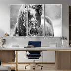 Black and White Horse Winter Wall Art, Ready to Hang