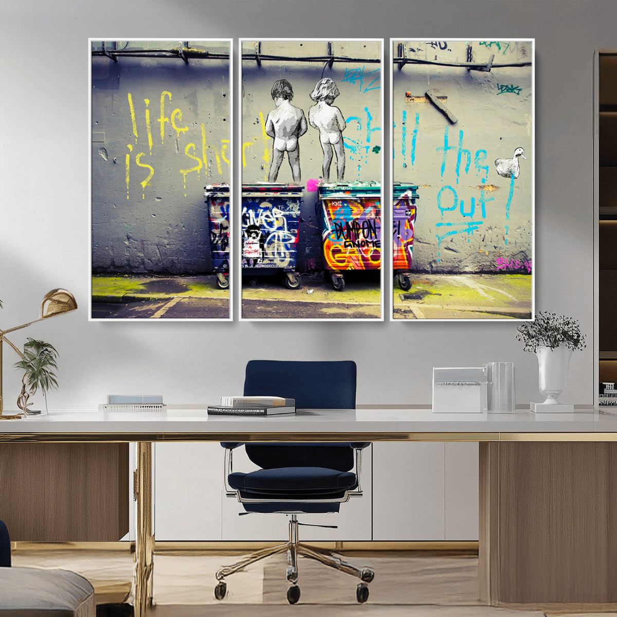 Banksy Life is Short Wall Art, Iconic Graffiti Street Art Canvas Print