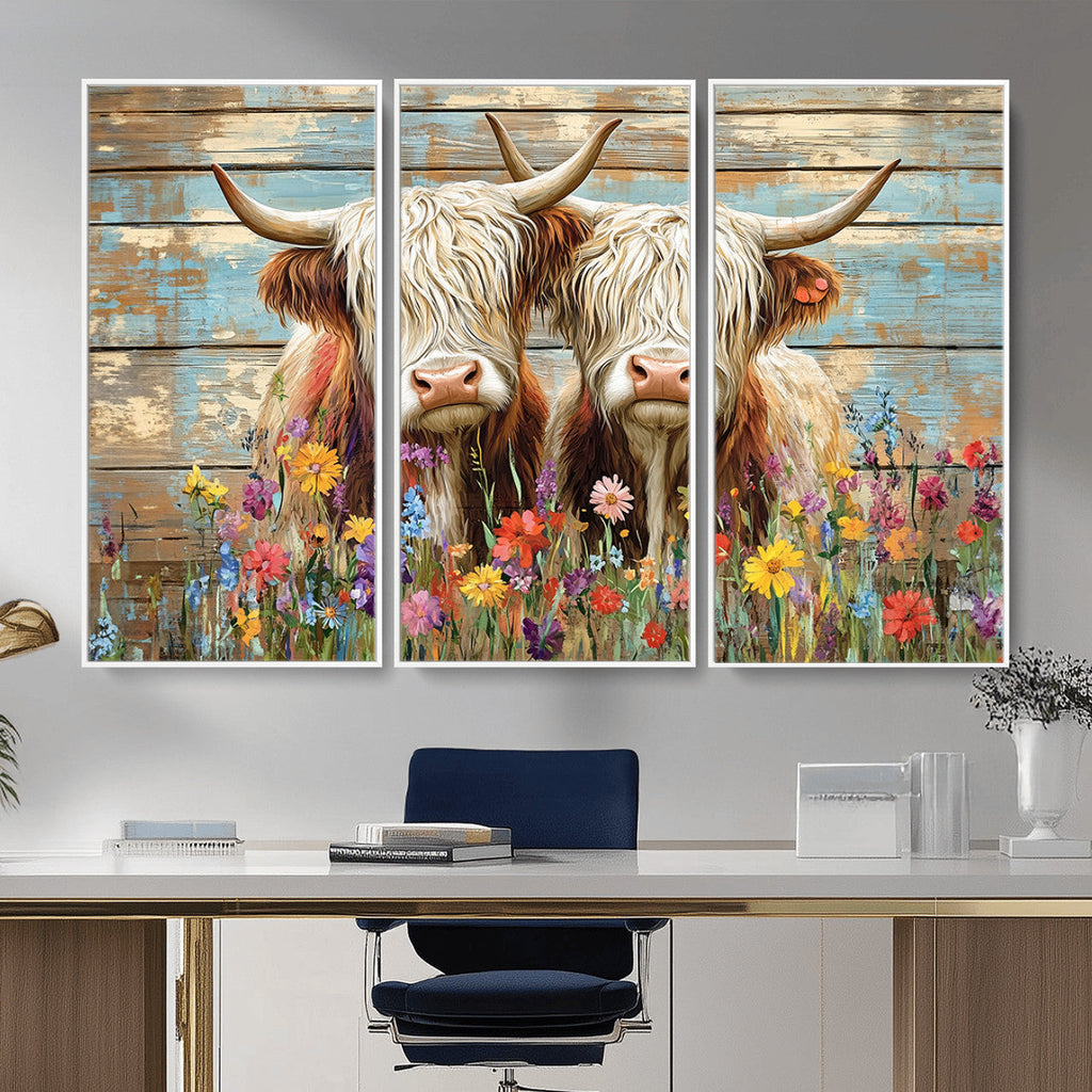 Cute Highland Cow Canvas Wall Art - Rustic Farmhouse Decor