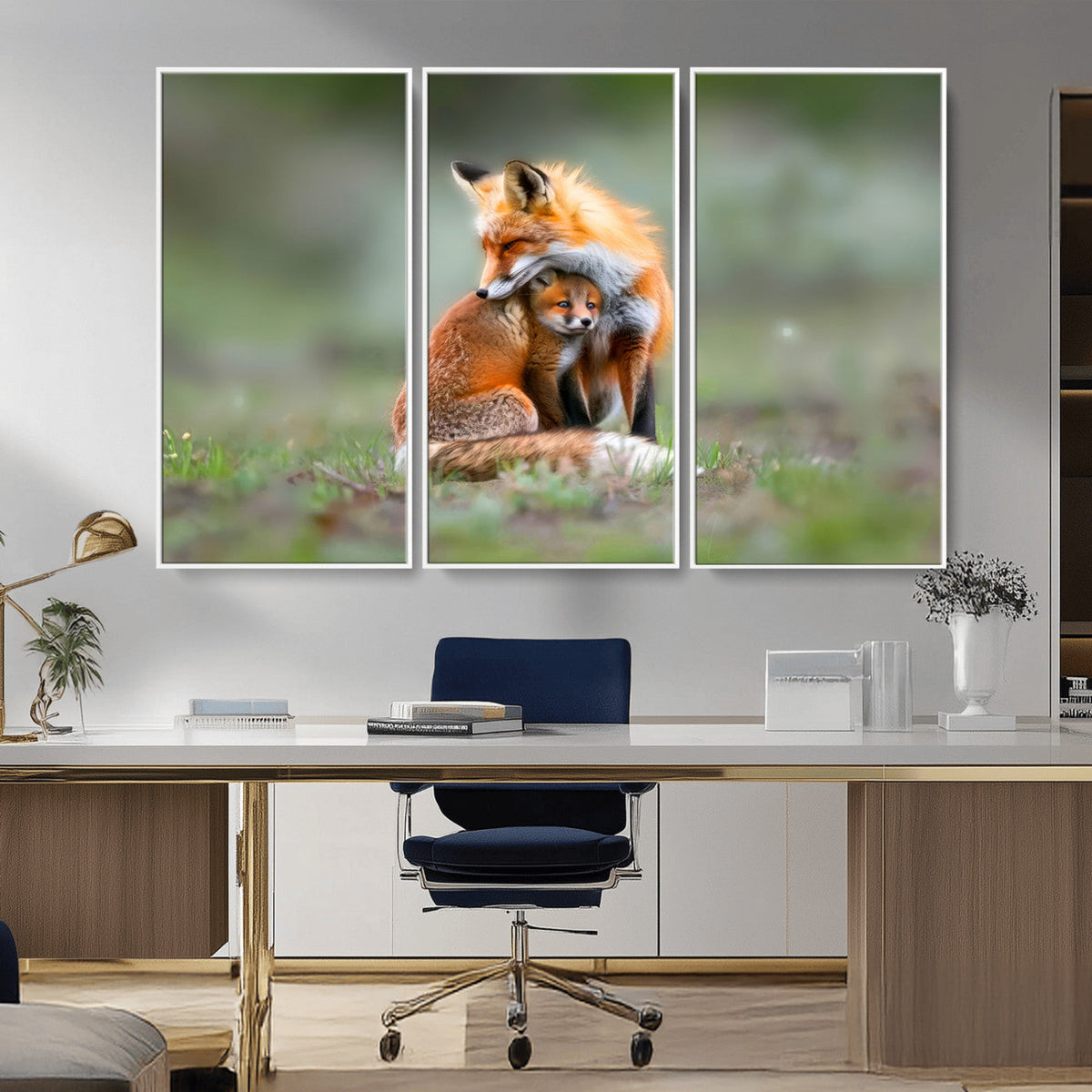 Heartwarming Fox and Baby Cub Wall Art | Canvas Print of Foxes in Nature