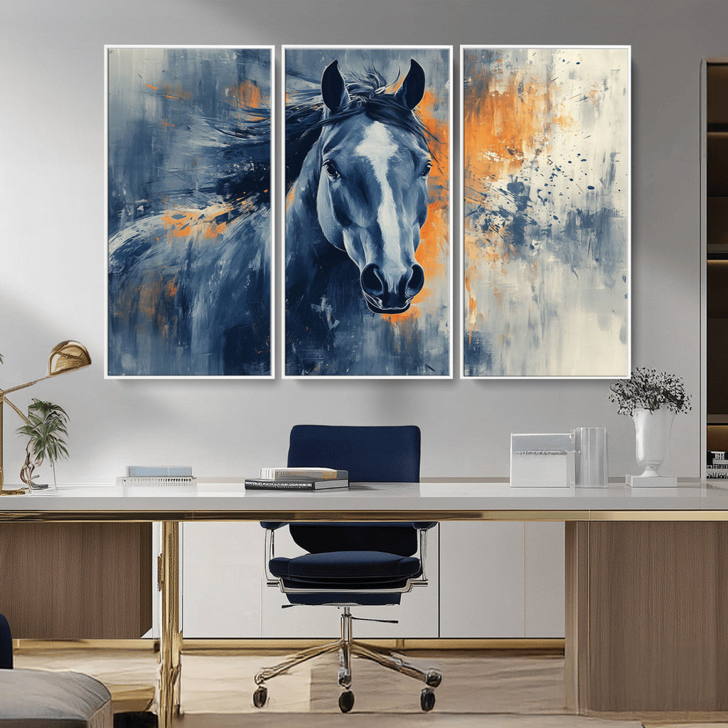 Abstract Blue Horse Wall Art Print Canvas | Western Horse Wall Art for Farmhouse Decor