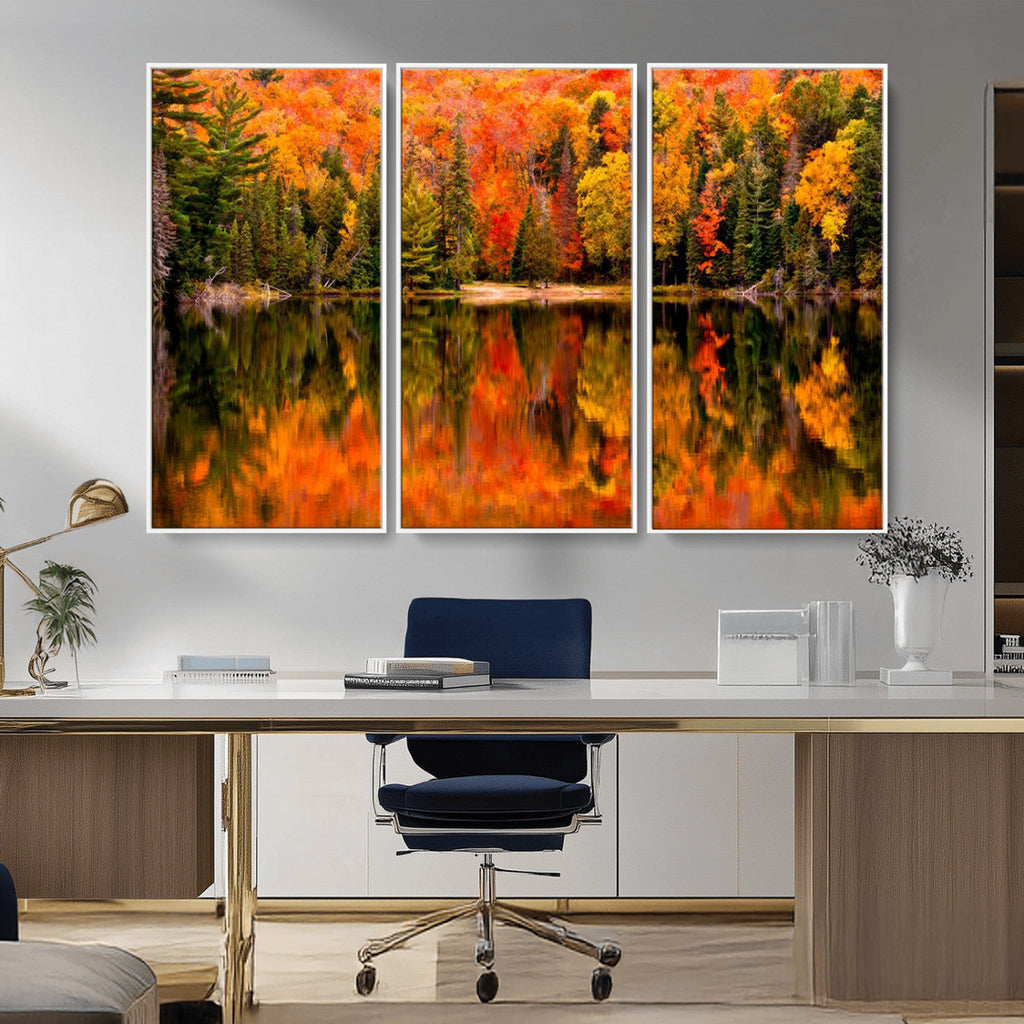 Forest Reflection Art | Autumn Forest Reflection Wall Art | Triptych Canvas Print