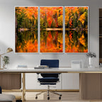 Forest Reflection Art | Autumn Forest Reflection Wall Art | Triptych Canvas Print