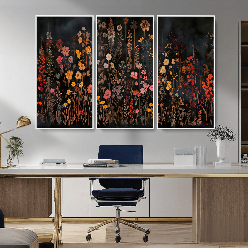Large Floral Painting Print Illustration Flowers Canvas Wall Art
