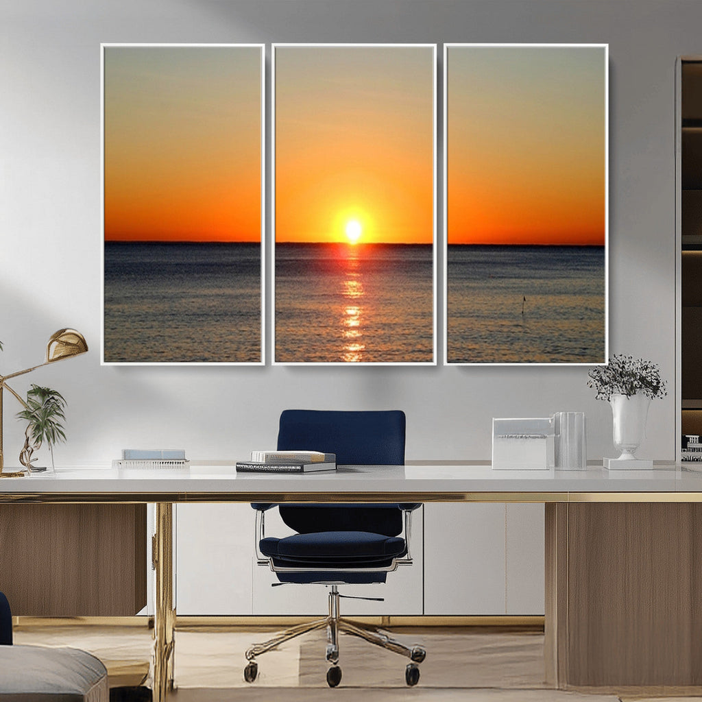 Golden Horizon Sunset Over Ocean Wall Art Canvas Print | Tropical Beach Canvas