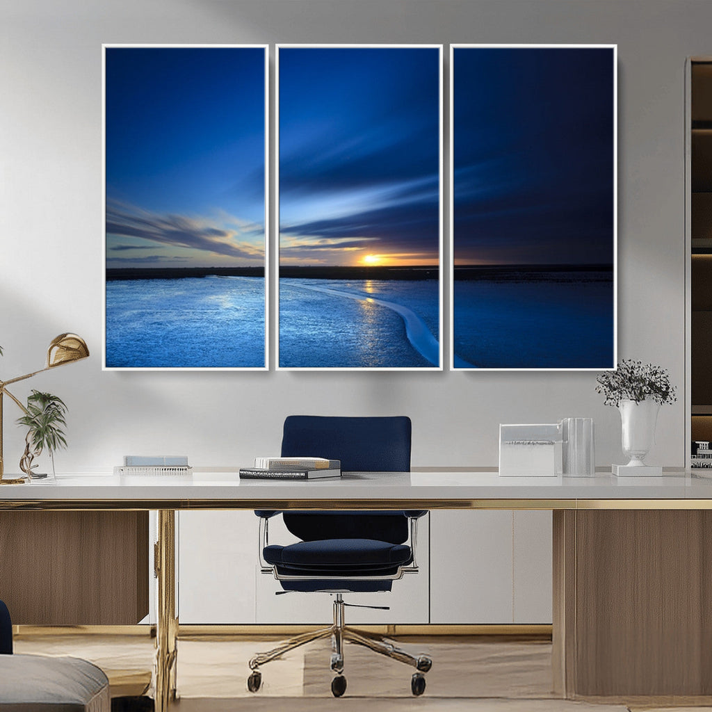Blue Sunset Ocean Canvas Wall Art Print | Serene Coastal Horizon