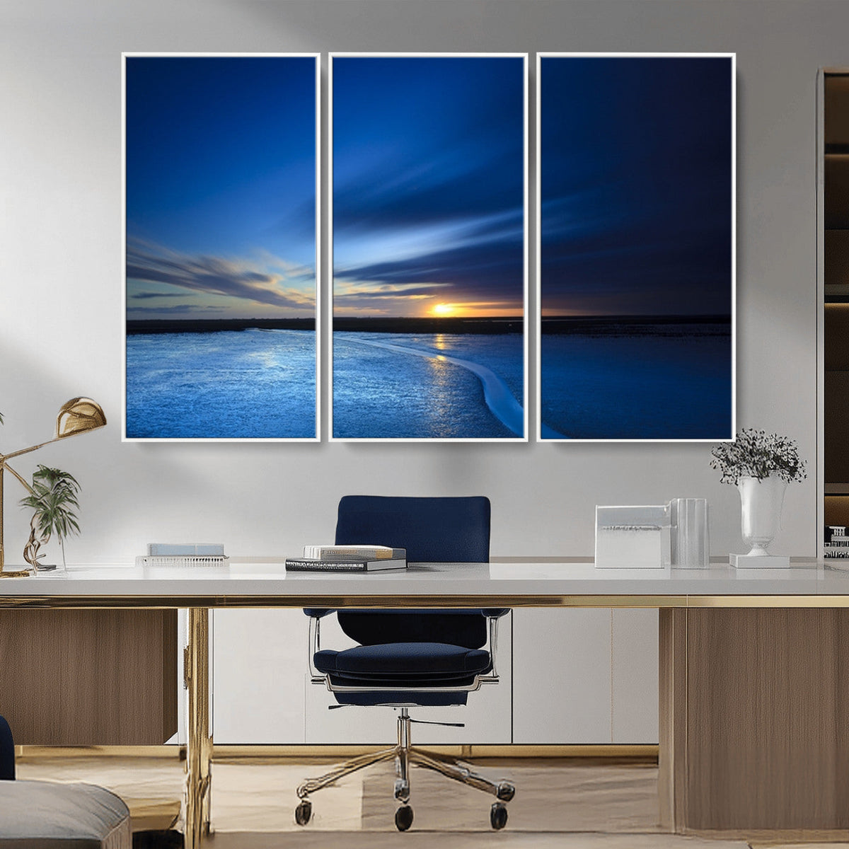 Blue Sunset Ocean Canvas Wall Art Print | Serene Coastal Horizon