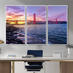 Golden Gate Bridge Wall Art Canvas Print, Framed San Francisco Sunset Landmark
