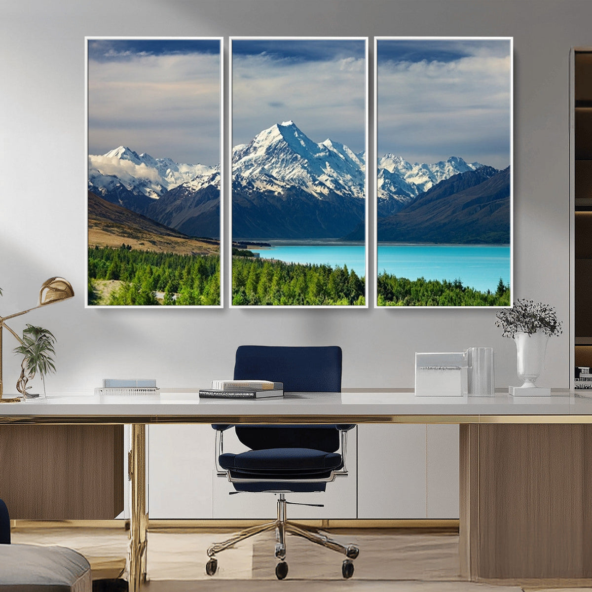 Mount Cook and Lake Pukaki Canvas Wall Art Print | Majestic Snow Capped Peaks