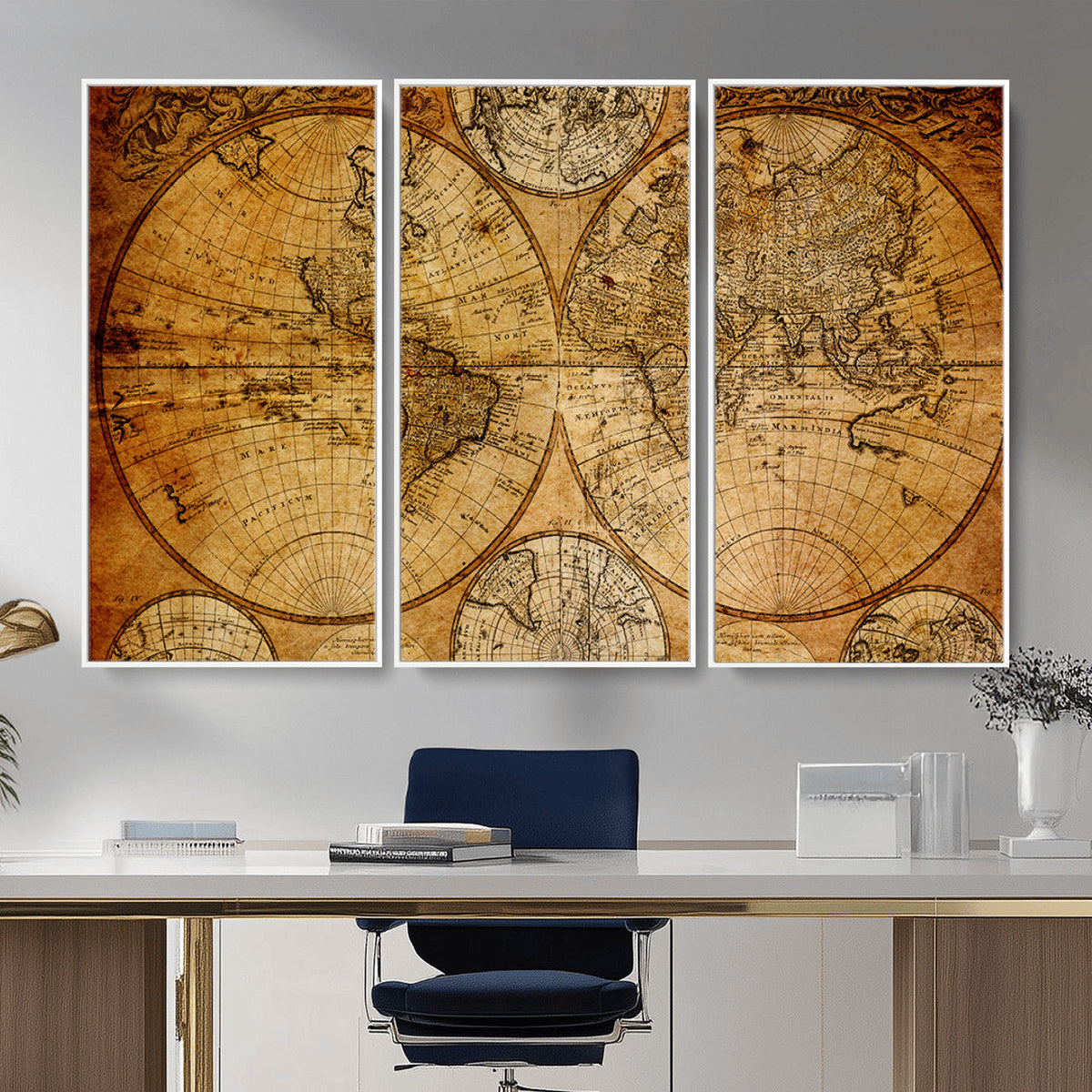 Vintage World Map Canvas Print | Antique Push Pin Travel Map