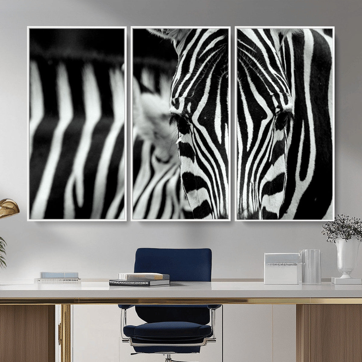 Zebra Wall Art | Zebra Close Up Canvas Print | Framed Black and White Wildlife
